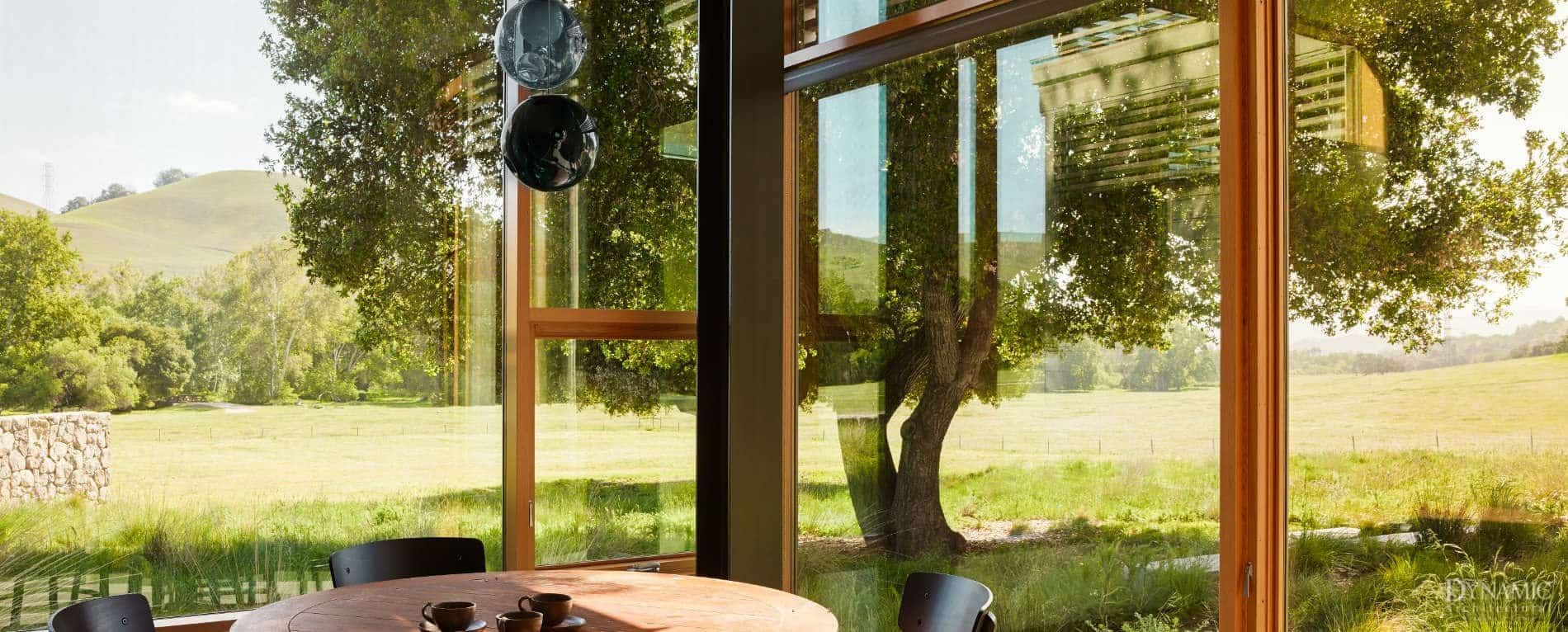 Residential wood storefront windows in a country home